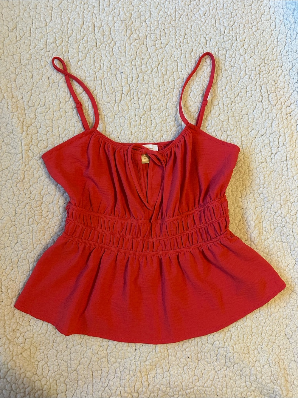 Monteau Red Smocked Waist Camisole with V-Tie